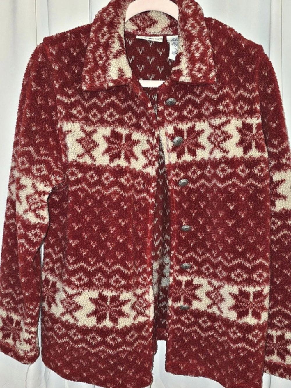White Stag Fair Isle Knit Jacket Red & White Size Small